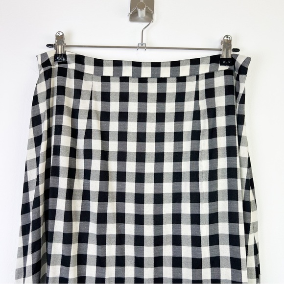 Feather & Bone Black & Cream Gingham Check Lightweight Midi Skirt Size L UK 14 - Picture 7 of 8